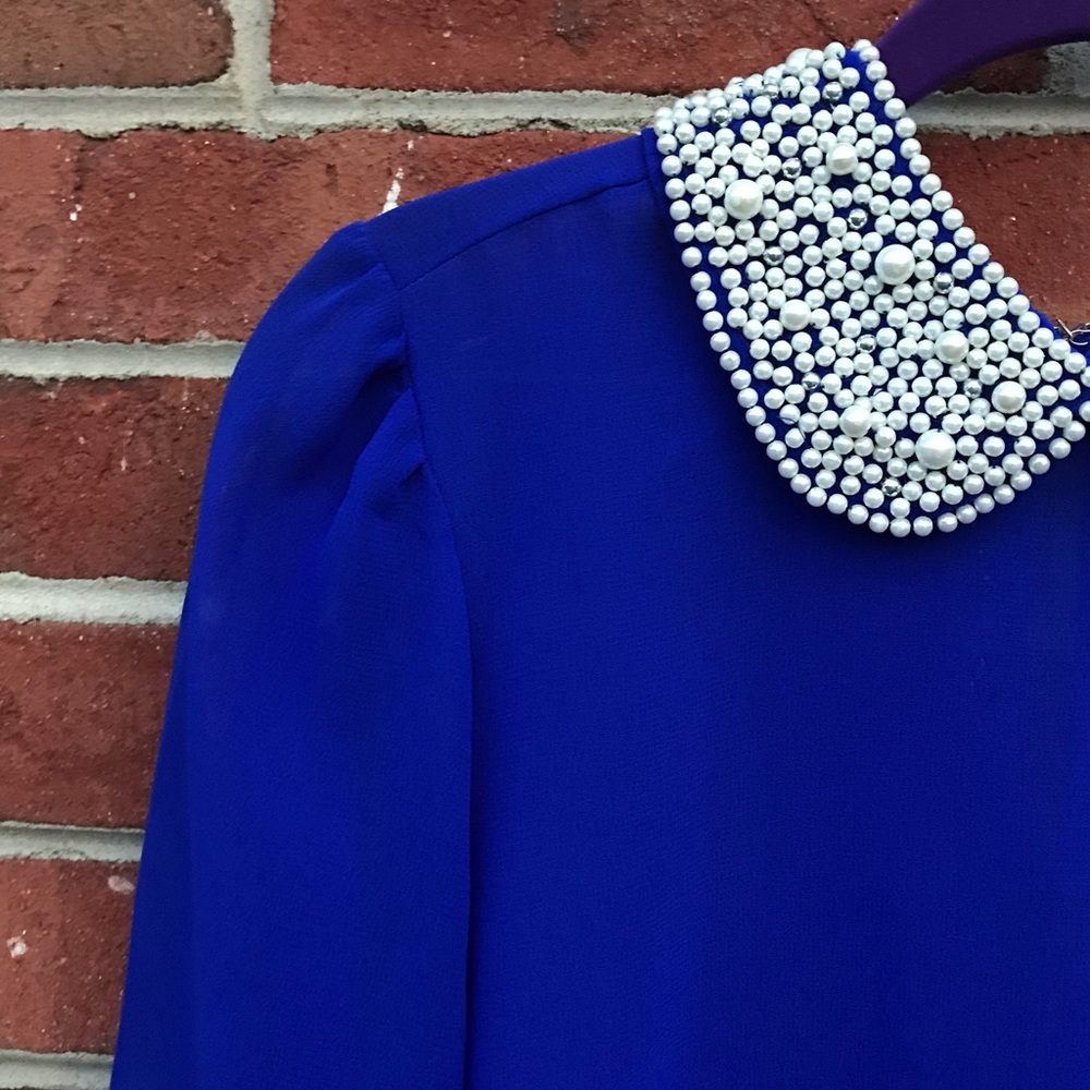 Royal blue button down with pearl detailing